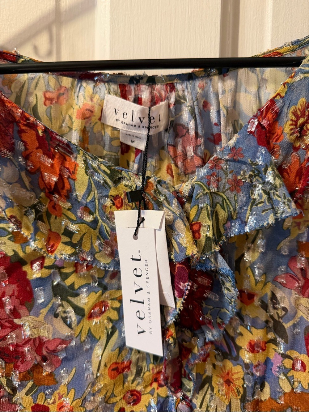 Velvet by Graham & Spencer Floral Ruffle Long-Sleeve Blouse - Blue, Red, Yellow - Picture 2 of 3